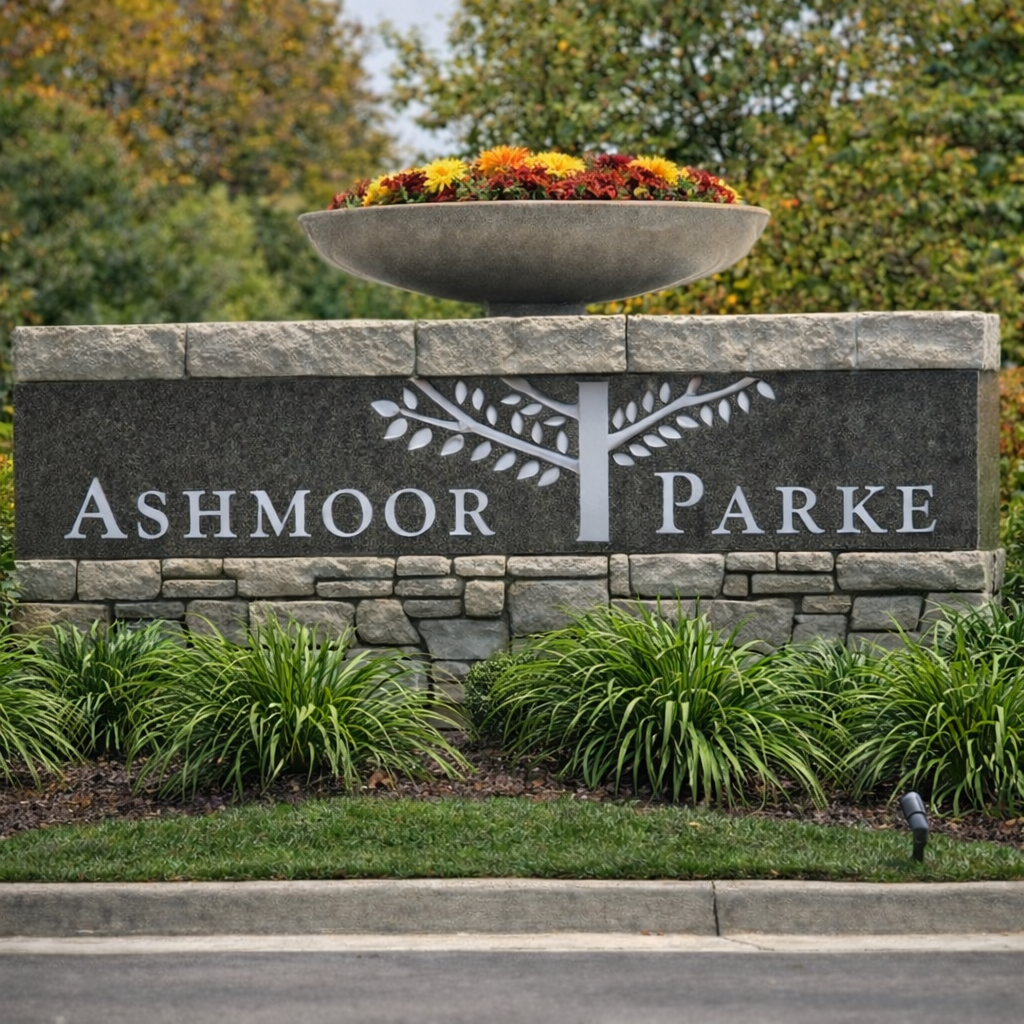 Ashmoor Parke sign in autumn